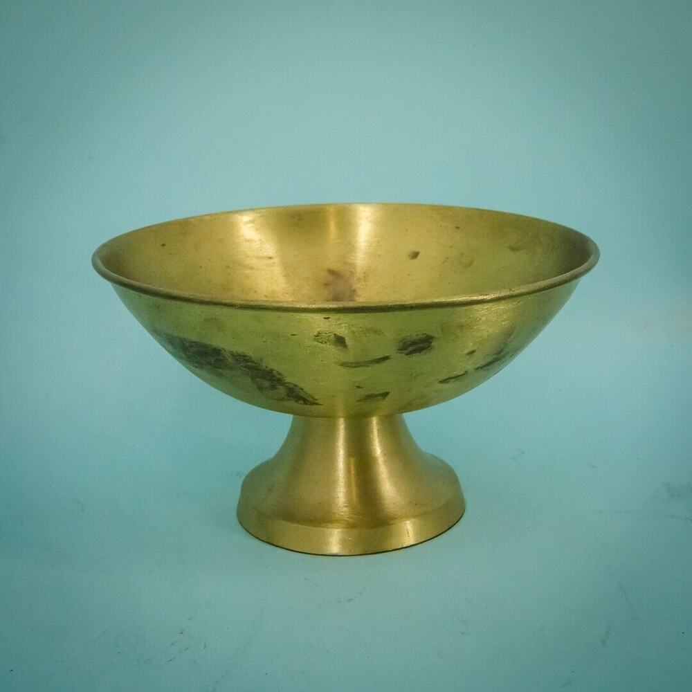 Brass Matte Footed Stand Shallow Bowl Home Decor Decoration - Picture 2 of 5